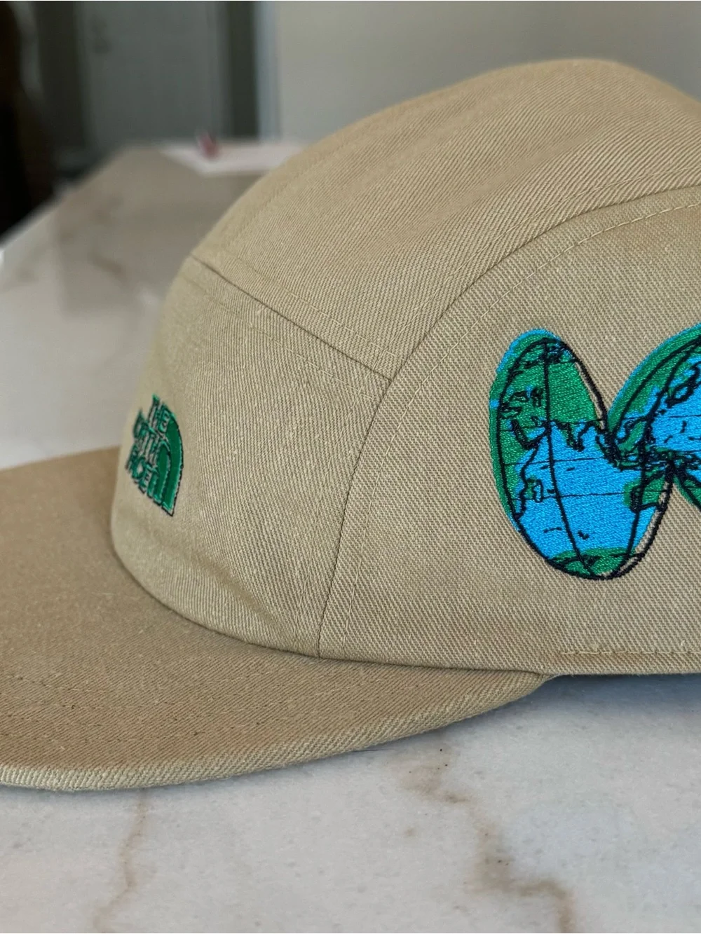 The North Face 5 Panel Camp Cap Tan Embroidered Outdoor Design